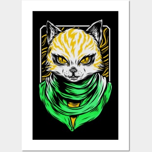 Cat Assassin Kitten Green Yellow Posters and Art